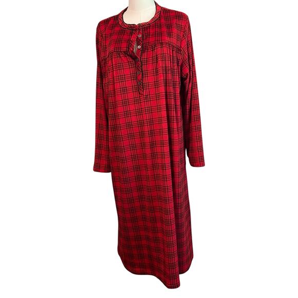 Aria Collection Women's Size XL Knit Velour Long Sleeve Ballet Nightgown Plaid - Picture 1 of 8